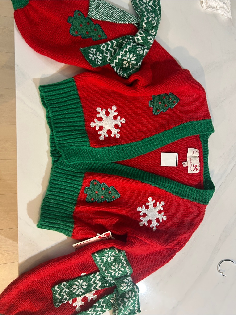 Derek Heart Red & Green Holiday Knit Cardigan